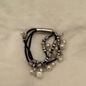Women’s Black and Silver Faux Pearl Multi-Strand Bracelet
